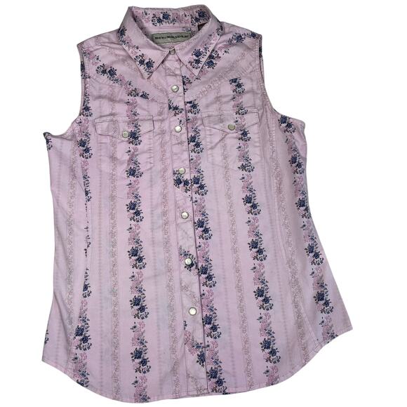Bit & Bridle women’s western shirt pearl snap buttons sm boho pink blue floral - Picture 1 of 8